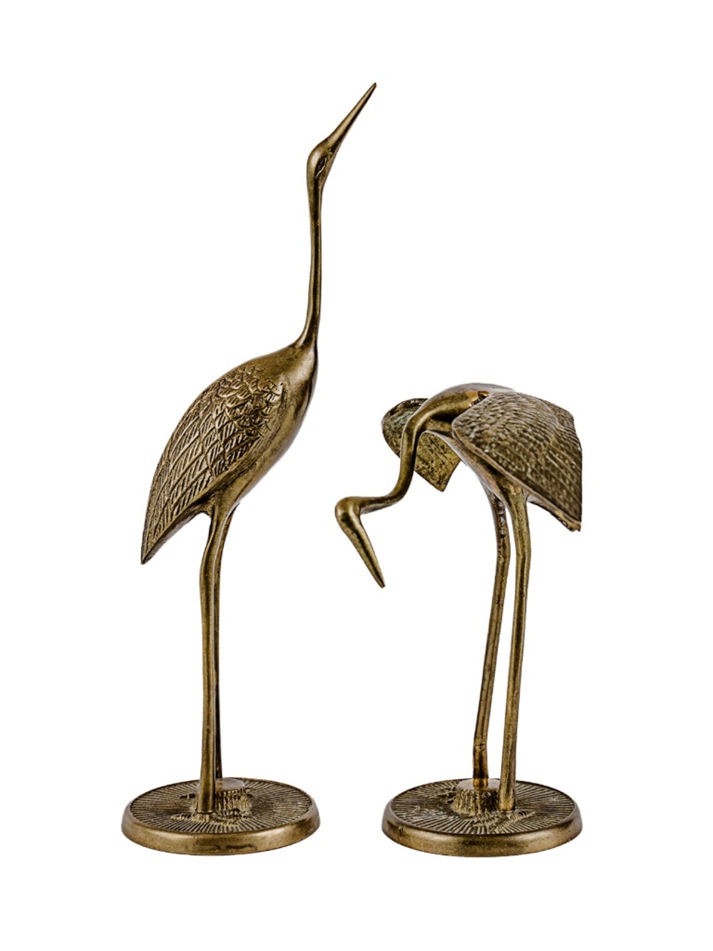 Mid-Century Modern Leonard Brass Crane Figurines (12")